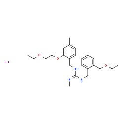 ChemSpider 2D Image | 1-[2-(2-Ethoxyethoxy)-4-methylbenzyl]-3-[2-(ethoxymethyl)benzyl]-2-methylguanidine hydroiodide (1:1) | C24H36IN3O3