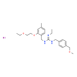 ChemSpider 2D Image | 1-[2-(2-Ethoxyethoxy)-4-methylbenzyl]-2-ethyl-3-[4-(methoxymethyl)benzyl]guanidine hydroiodide (1:1) | C24H36IN3O3