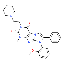 ChemSpider 2D Image | 8-(2-Methoxyphenyl)-1-methyl-7-phenyl-3-[2-(1-piperidinyl)ethyl]-1H-imidazo[2,1-f]purine-2,4(3H,8H)-dione | C28H30N6O3