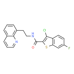 ChemSpider 2D Image | 3-Chloro-6-fluoro-N-[2-(8-quinolinyl)ethyl]-1-benzothiophene-2-carboxamide | C20H14ClFN2OS