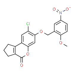 ChemSpider 2D Image | 8-Chloro-7-[(2-methoxy-5-nitrobenzyl)oxy]-2,3-dihydrocyclopenta[c]chromen-4(1H)-one | C20H16ClNO6