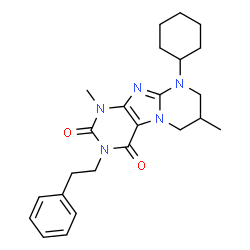 ChemSpider 2D Image | 9-Cyclohexyl-1,7-dimethyl-3-(2-phenylethyl)-6,7,8,9-tetrahydropyrimido[2,1-f]purine-2,4(1H,3H)-dione | C24H31N5O2