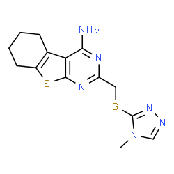 ChemSpider 2D Image | 2-{[(4-Methyl-4H-1,2,4-triazol-3-yl)sulfanyl]methyl}-5,6,7,8-tetrahydro[1]benzothieno[2,3-d]pyrimidin-4-amine | C14H16N6S2