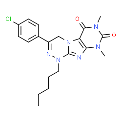ChemSpider 2D Image | 3-(4-Chlorophenyl)-7,9-dimethyl-1-pentyl-1,4-dihydro[1,2,4]triazino[3,4-f]purine-6,8(7H,9H)-dione | C20H23ClN6O2