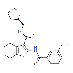 ChemSpider 2D Image | 2-[(3-Methoxybenzoyl)amino]-N-[(2R)-tetrahydro-2-furanylmethyl]-4,5,6,7-tetrahydro-1-benzothiophene-3-carboxamide | C22H26N2O4S