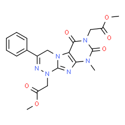 ChemSpider 2D Image | Dimethyl 2,2'-(9-methyl-6,8-dioxo-3-phenyl-8,9-dihydro[1,2,4]triazino[3,4-f]purine-1,7(4H,6H)-diyl)diacetate | C20H20N6O6