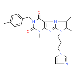 ChemSpider 2D Image | 8-[3-(1H-Imidazol-1-yl)propyl]-1,6,7-trimethyl-3-(4-methylbenzyl)-1H-imidazo[2,1-f]purine-2,4(3H,8H)-dione | C24H27N7O2