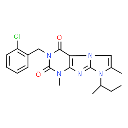 ChemSpider 2D Image | 8-sec-Butyl-3-(2-chlorobenzyl)-1,7-dimethyl-1H-imidazo[2,1-f]purine-2,4(3H,8H)-dione | C20H22ClN5O2