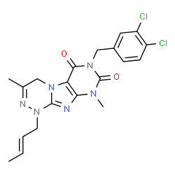 ChemSpider 2D Image | 1-[(2E)-2-Buten-1-yl]-7-(3,4-dichlorobenzyl)-3,9-dimethyl-1,4-dihydro[1,2,4]triazino[3,4-f]purine-6,8(7H,9H)-dione | C20H20Cl2N6O2