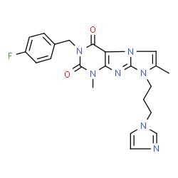 ChemSpider 2D Image | 3-(4-Fluorobenzyl)-8-[3-(1H-imidazol-1-yl)propyl]-1,7-dimethyl-1H-imidazo[2,1-f]purine-2,4(3H,8H)-dione | C22H22FN7O2