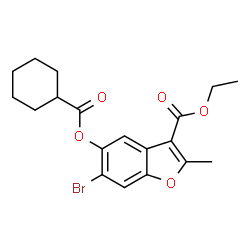 ChemSpider 2D Image | Ethyl 6-bromo-5-[(cyclohexylcarbonyl)oxy]-2-methyl-1-benzofuran-3-carboxylate | C19H21BrO5