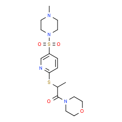 ChemSpider 2D Image | 2-({5-[(4-Methyl-1-piperazinyl)sulfonyl]-2-pyridinyl}sulfanyl)-1-(4-morpholinyl)-1-propanone | C17H26N4O4S2