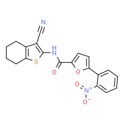 ChemSpider 2D Image | N-(3-Cyano-4,5,6,7-tetrahydro-1-benzothiophen-2-yl)-5-(2-nitrophenyl)-2-furamide | C20H15N3O4S
