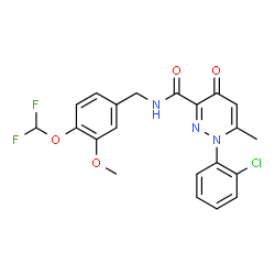 ChemSpider 2D Image | 1-(2-Chlorophenyl)-N-[4-(difluoromethoxy)-3-methoxybenzyl]-6-methyl-4-oxo-1,4-dihydro-3-pyridazinecarboxamide | C21H18ClF2N3O4