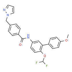 ChemSpider 2D Image | N-[6-(Difluoromethoxy)-4'-methoxy-3-biphenylyl]-4-(1H-pyrazol-1-ylmethyl)benzamide | C25H21F2N3O3