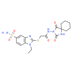 ChemSpider 2D Image | N-(2,4-Dioxo-1,3-diazaspiro[4.5]dec-3-yl)-2-[(1-ethyl-5-sulfamoyl-1H-benzimidazol-2-yl)sulfanyl]acetamide | C19H24N6O5S2