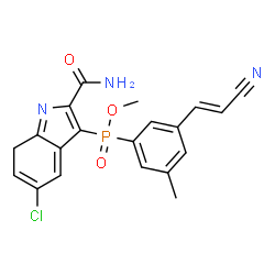 ChemSpider 2D Image | Methyl (2-carbamoyl-5-chloro-7H-indol-3-yl){3-[(E)-2-cyanovinyl]-5-methylphenyl}phosphinate | C20H17ClN3O3P