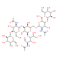 ChemSpider 2D Image | beta-D-Galactopyranosyl-(1->4)-2-acetamido-2-deoxy-beta-D-glucopyranosyl-(1->3)-[beta-D-galactopyranosyl-(1->4)-(4xi)-2-acetamido-2-deoxy-beta-D-xylo-hexopyranosyl-(1->6)]-(5xi)-alpha-L-arabino-hexopy
ranosyl-(1->4)-2-acetamido-2-deoxy-D-glucose | C42H71N3O31