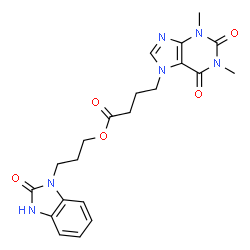 ChemSpider 2D Image | 3-(2-Oxo-2,3-dihydro-1H-benzimidazol-1-yl)propyl 4-(1,3-dimethyl-2,6-dioxo-1,2,3,6-tetrahydro-7H-purin-7-yl)butanoate | C21H24N6O5
