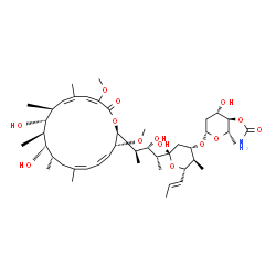 ChemSpider 2D Image | (5S)-3-O-(4-O-Carbamoyl-2,6-dideoxy-beta-L-arabino-hexopyranosyl)-2,4-dideoxy-1-C-{(2R,3S,4R)-4-[(2S,3R,4Z,6Z,9S,10S,11R,12R,13S,14Z,16E)-10,12-dihydroxy-3,17-dimethoxy-7,9,11,13,15-pentamethyl-18-oxo
oxacyclooctadeca-4,6,14,16-tetraen-2-yl]-3-hydroxy-2-pentanyl}-4-methyl-5-[(1E)-1-propen-1-yl]-alpha-L-threo-pentopyranose | C45H73NO14