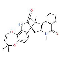 ChemSpider 2D Image | (1R,8S,10S,12R)-4',4',11,11,14-Pentamethyl-4'H,15H-spiro[3,14-diazatetracyclo[6.5.2.0~1,10~.0~3,8~]pentadecane-12,8'-[1,4]dioxepino[2,3-g]indole]-9',15(10'H)-dione | C28H35N3O4