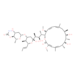 ChemSpider 2D Image | (5R)-3-O-(4-O-Carbamoyl-2,6-dideoxy-beta-D-arabino-hexopyranosyl)-2,4-dideoxy-1-C-{(2S,3R,4S)-4-[(2R,3S,4Z,6Z,9R,10R,11S,12S,13R,14Z,16E)-10,12-dihydroxy-3,17-dimethoxy-7,9,11,13,15-pentamethyl-18-oxo
oxacyclooctadeca-4,6,14,16-tetraen-2-yl]-3-hydroxy-2-pentanyl}-4-methyl-5-[(1E)-1-propen-1-yl]-alpha-D-threo-pentopyranose | C45H73NO14