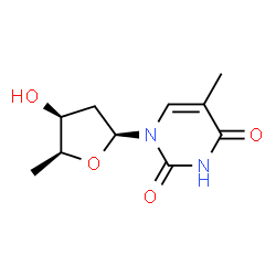 ChemSpider 2D Image | 1-(2,5-Dideoxy-beta-L-threo-pentofuranosyl)-5-methyl-2,4(1H,3H)-pyrimidinedione | C10H14N2O4