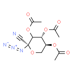 ChemSpider 2D Image | (2R,4R,5S)-2-Azido-2-cyanotetrahydro-2H-pyran-3,4,5-triyl triacetate (non-preferred name) | C12H14N4O7