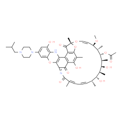 ChemSpider 2D Image | (7R,9Z,11R,12S,13R,14S,15S,16S,17R,18R,19Z,21Z)-2,15,17,32-Tetrahydroxy-30-(4-isobutyl-1-piperazinyl)-11-methoxy-3,7,12,14,16,18,22-heptamethyl-6,23,37-trioxo-8,27,38-trioxa-24,34-diazahexacyclo[23.11
.1.1~4,7~.0~5,36~.0~26,35~.0~28,33~]octatriaconta-1(36),2,4,9,19,21,24,26(35),28,30,32-undecaen-13-yl acetate | C51H64N4O13