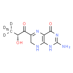 ChemSpider 2D Image | 2-Amino-6-[(2R)-2-hydroxy(3-~13~C,3,3,3-~2~H_3_)propanoyl]-7,8-dihydro-4(1H)-pteridinone | C813CH8D3N5O3