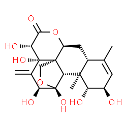 ChemSpider 2D Image | (1alpha,2beta,5beta,7alpha,8alpha,9beta,10alpha,11alpha,12beta,14alpha,15alpha)-1,2,11,12,14,15-Hexahydroxy-11,20-epoxypicrasa-3,13(21)-dien-16-one | C20H26O9