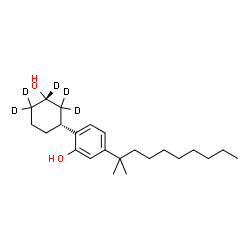 ChemSpider 2D Image | 2-[(1R,3S)-3-Hydroxy(2,2,3,4,4-~2~H_5_)cyclohexyl]-5-(2-methyl-2-decanyl)phenol | C23H33D5O2
