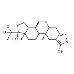 ChemSpider 2D Image | (1R,3aR,3bS,5aR,10aR,10bR,12aR)-10a,12a-Dimethyl-1-(~2~H_3_)methyl-1,2,3,3a,3b,4,5,5a,6,8,10,10a,10b,11,12,12a-hexadecahydrocyclopenta[5,6]naphtho[1,2-f]indazole-1,9-diol | C21H29D3N2O2