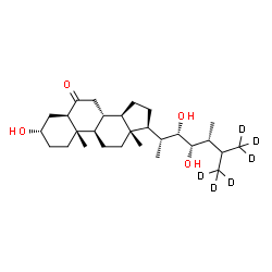 ChemSpider 2D Image | (3beta,5beta,8alpha,9beta,10alpha,13alpha,14beta,17alpha,20R,22S,23S)-3,22,23-Trihydroxy(26,26,26,27,27,27-~2~H_6_)ergostan-6-one | C28H42D6O4