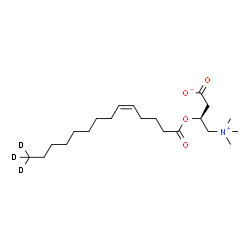 ChemSpider 2D Image | (3S)-3-[(5Z)-(14,14,14-~2~H_3_)-5-Tetradecenoyloxy]-4-(trimethylammonio)butanoate | C21H36D3NO4