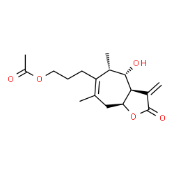 ChemSpider 2D Image | 3-[(3aR,4S,5S,8aS)-4-Hydroxy-5,7-dimethyl-3-methylene-2-oxo-3,3a,4,5,8,8a-hexahydro-2H-cyclohepta[b]furan-6-yl]propyl acetate | C17H24O5