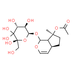 ChemSpider 2D Image | (4aS,7S)-7-Methyl-1-{[(2S,3R,4R,6R)-3,4,5,5,6-pentahydroxy-6-(hydroxymethyl)tetrahydro-2H-pyran-2-yl]oxy}-1,4a,5,6,7,7a-hexahydrocyclopenta[c]pyran-7-yl acetate (non-preferred name) | C17H26O11