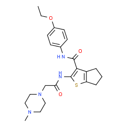 ChemSpider 2D Image | N-(4-Ethoxyphenyl)-2-{[(4-methyl-1-piperazinyl)acetyl]amino}-5,6-dihydro-4H-cyclopenta[b]thiophene-3-carboxamide | C23H30N4O3S
