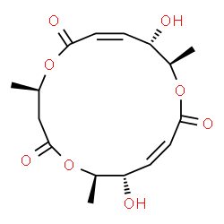ChemSpider 2D Image | (4R,7Z,9S,10R,13Z,15S,16R)-9,15-Dihydroxy-4,10,16-trimethyl-1,5,11-trioxacyclohexadeca-7,13-diene-2,6,12-trione | C16H22O8