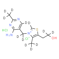 ChemSpider 2D Image | 3-{[4-Amino-2-(~2~H_3_)methyl(~2~H)-5-pyrimidinyl](~2~H_2_)methyl}-5-[2-hydroxy(2,2-~2~H_2_)ethyl]-4-(~2~H_3_)methyl(~2~H)-1,3-thiazol-3-ium chloride hydrochloride (1:1:1) | C12H6D12Cl2N4OS