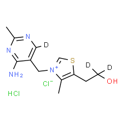 ChemSpider 2D Image | 3-{[4-Amino-2-methyl(~2~H)-5-pyrimidinyl]methyl}-5-[2-hydroxy(2,2-~2~H_2_)ethyl]-4-methyl-1,3-thiazol-3-ium chloride hydrochloride (1:1:1) | C12H15D3Cl2N4OS