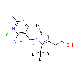 ChemSpider 2D Image | 3-[(4-Amino-2-methyl-5-pyrimidinyl)methyl]-5-(2-hydroxyethyl)-4-(~2~H_3_)methyl(~2~H)-1,3-thiazol-3-ium chloride hydrochloride (1:1:1) | C12H14D4Cl2N4OS