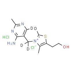 ChemSpider 2D Image | 3-{[4-Amino-2-methyl(~2~H)-5-pyrimidinyl](~2~H_2_)methyl}-5-(2-hydroxyethyl)-4-methyl(~2~H)-1,3-thiazol-3-ium chloride hydrochloride (1:1:1) | C12H14D4Cl2N4OS