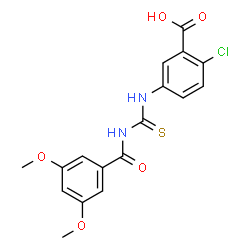 ChemSpider 2D Image | 2-Chloro-5-{[(3,5-dimethoxybenzoyl)carbamothioyl]amino}benzoic acid | C17H15ClN2O5S