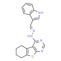 ChemSpider 2D Image | 4-[(2E)-2-(1H-Indol-3-ylmethylene)hydrazino]-5,6,7,8-tetrahydro[1]benzothieno[2,3-d]pyrimidine | C19H17N5S
