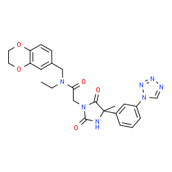 ChemSpider 2D Image | N-(2,3-Dihydro-1,4-benzodioxin-6-ylmethyl)-N-ethyl-2-{4-methyl-2,5-dioxo-4-[3-(1H-tetrazol-1-yl)phenyl]-1-imidazolidinyl}acetamide | C24H25N7O5