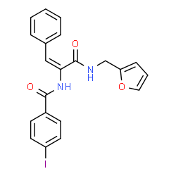 ChemSpider 2D Image | N-{(1E)-3-[(2-Furylmethyl)amino]-3-oxo-1-phenyl-1-propen-2-yl}-4-iodobenzamide | C21H17IN2O3