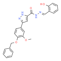 ChemSpider 2D Image | 3-[4-(Benzyloxy)-3-methoxyphenyl]-N'-[(E)-(2-hydroxyphenyl)methylene]-1H-pyrazole-5-carbohydrazide | C25H22N4O4