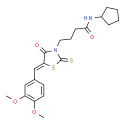 ChemSpider 2D Image | N-Cyclopentyl-4-[(5Z)-5-(3,4-dimethoxybenzylidene)-4-oxo-2-thioxo-1,3-thiazolidin-3-yl]butanamide | C21H26N2O4S2