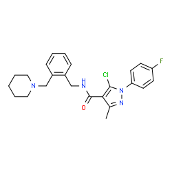 ChemSpider 2D Image | 5-Chloro-1-(4-fluorophenyl)-3-methyl-N-[2-(1-piperidinylmethyl)benzyl]-1H-pyrazole-4-carboxamide | C24H26ClFN4O